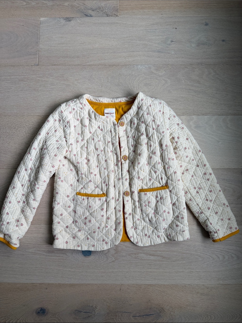 Cat & jack girls Quilted Cream Kids Jacket with Mustard Trim sz large 10/12